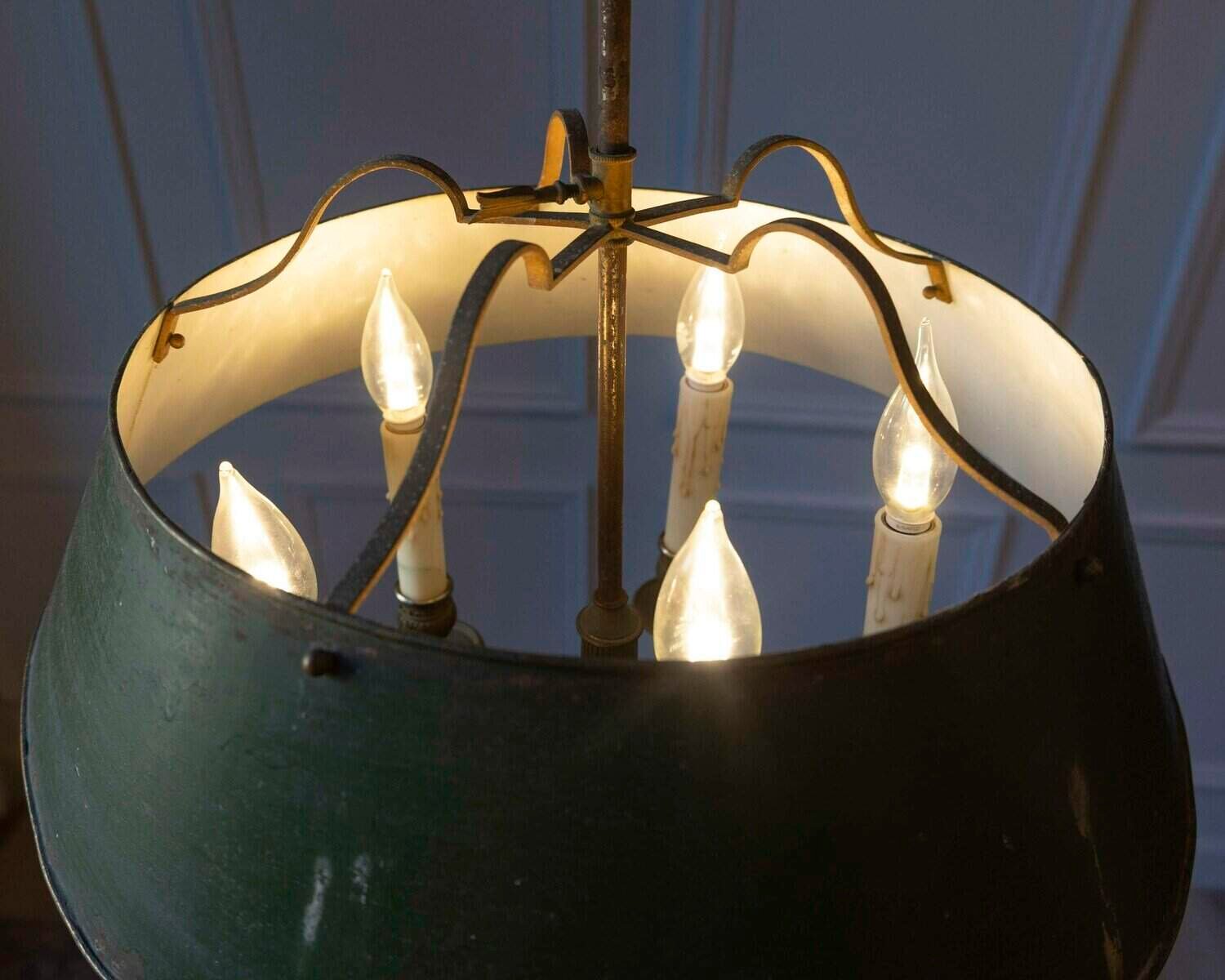 19th-Century French Bouillotte Chandelier in Tole and Bronze - JAA