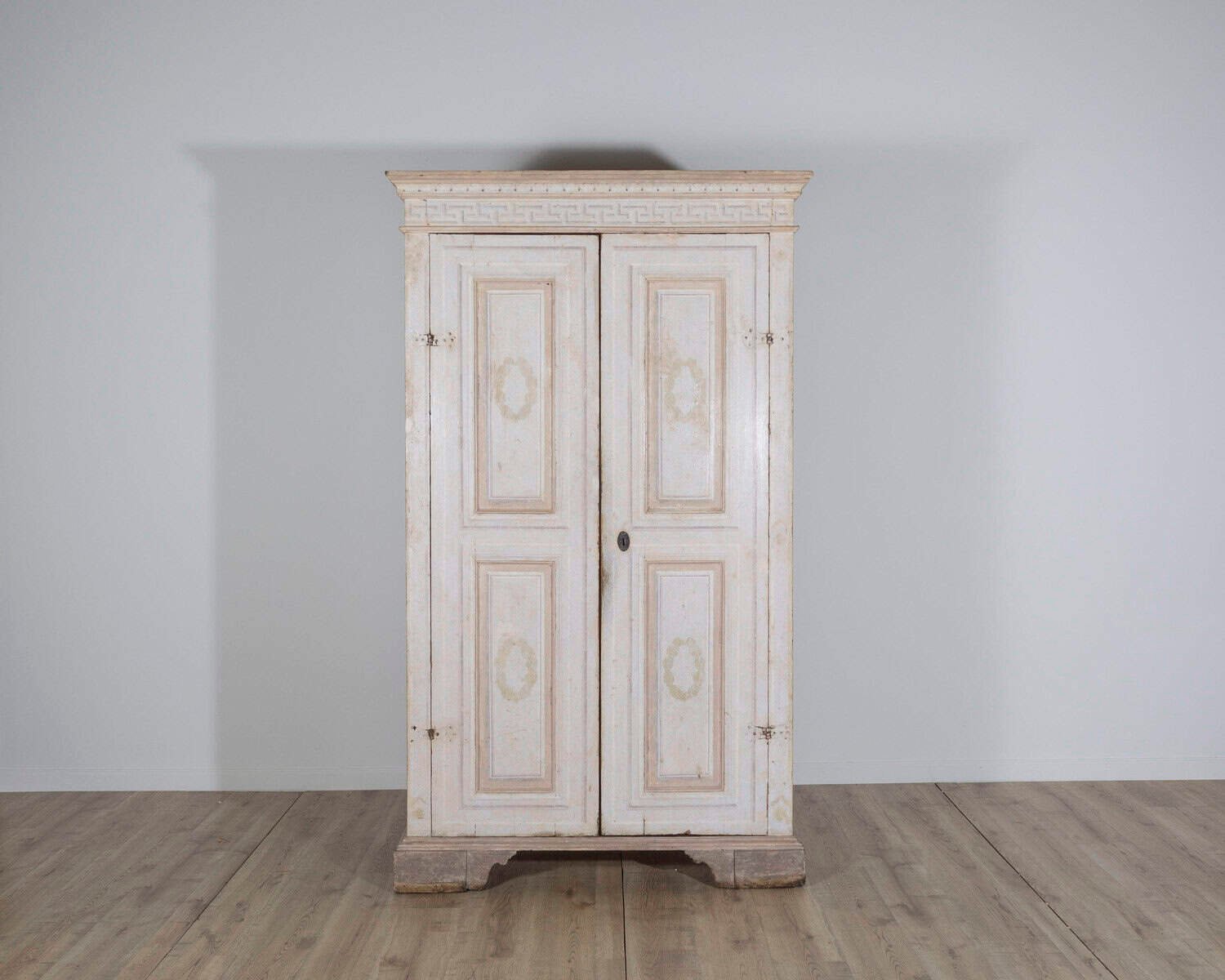 Italian Late 18th Century Neoclassical Painted Fir Wardrobe with Oval Festoon Motifs and Original Hardware - JAA