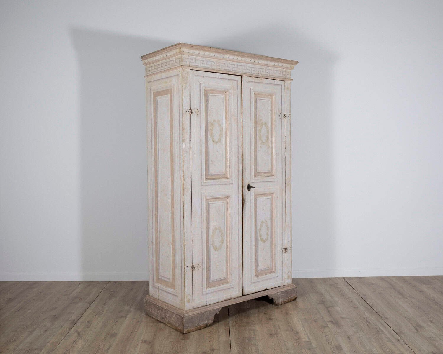 Italian Late 18th Century Neoclassical Painted Fir Wardrobe with Oval Festoon Motifs and Original Hardware - JAA
