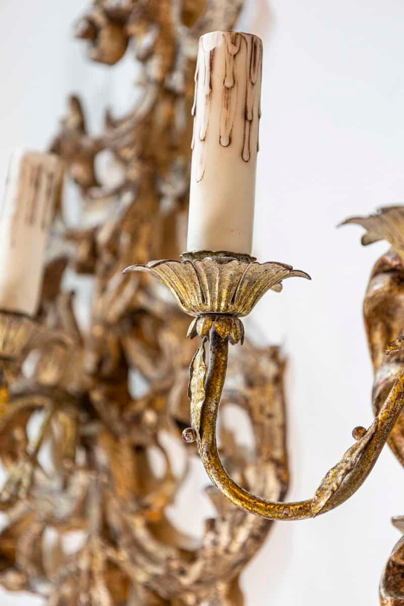 Pair of French 1850s Rococo Revival Giltwood Two-Light Sconces - JAA