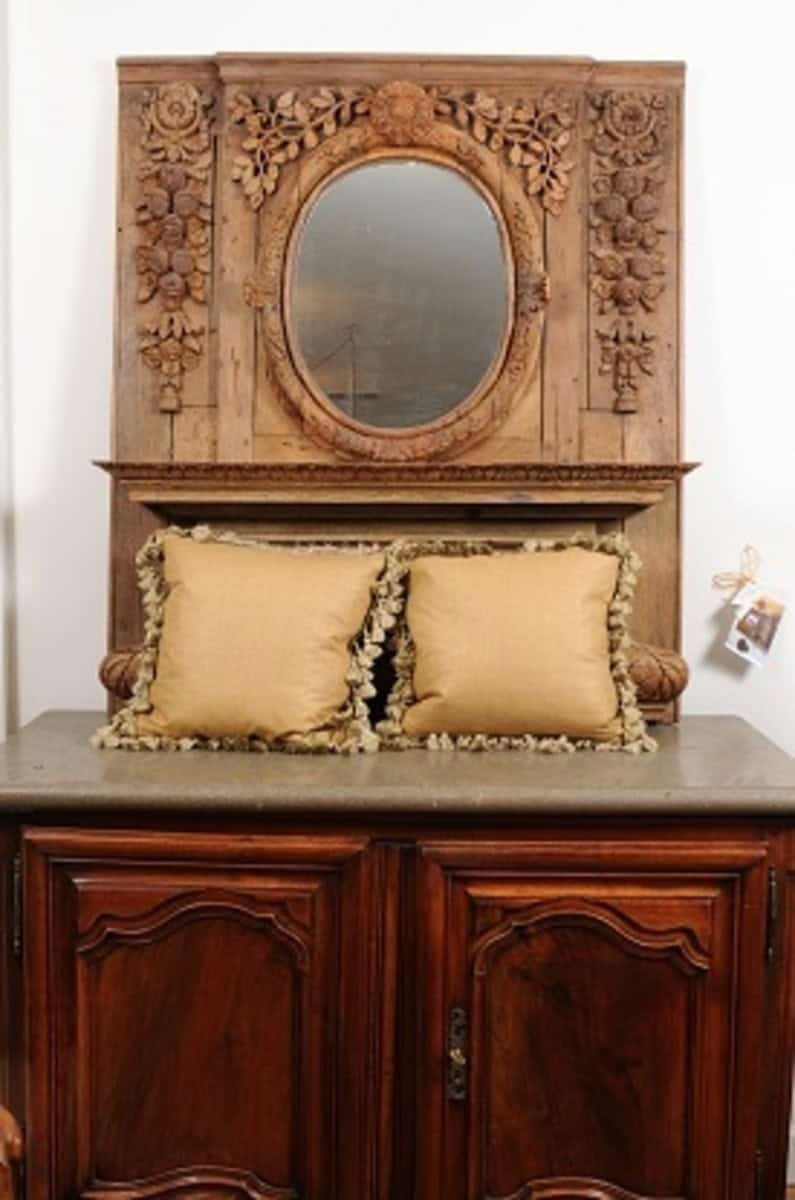 Pair of French Pillows Made of 19th Century Aubusson Tapestries with Foliage - JAA