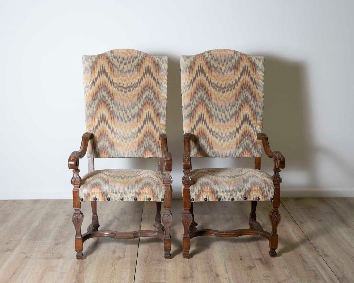 Pair of 18th Century Italian Walnut Arm Chairs - JAA