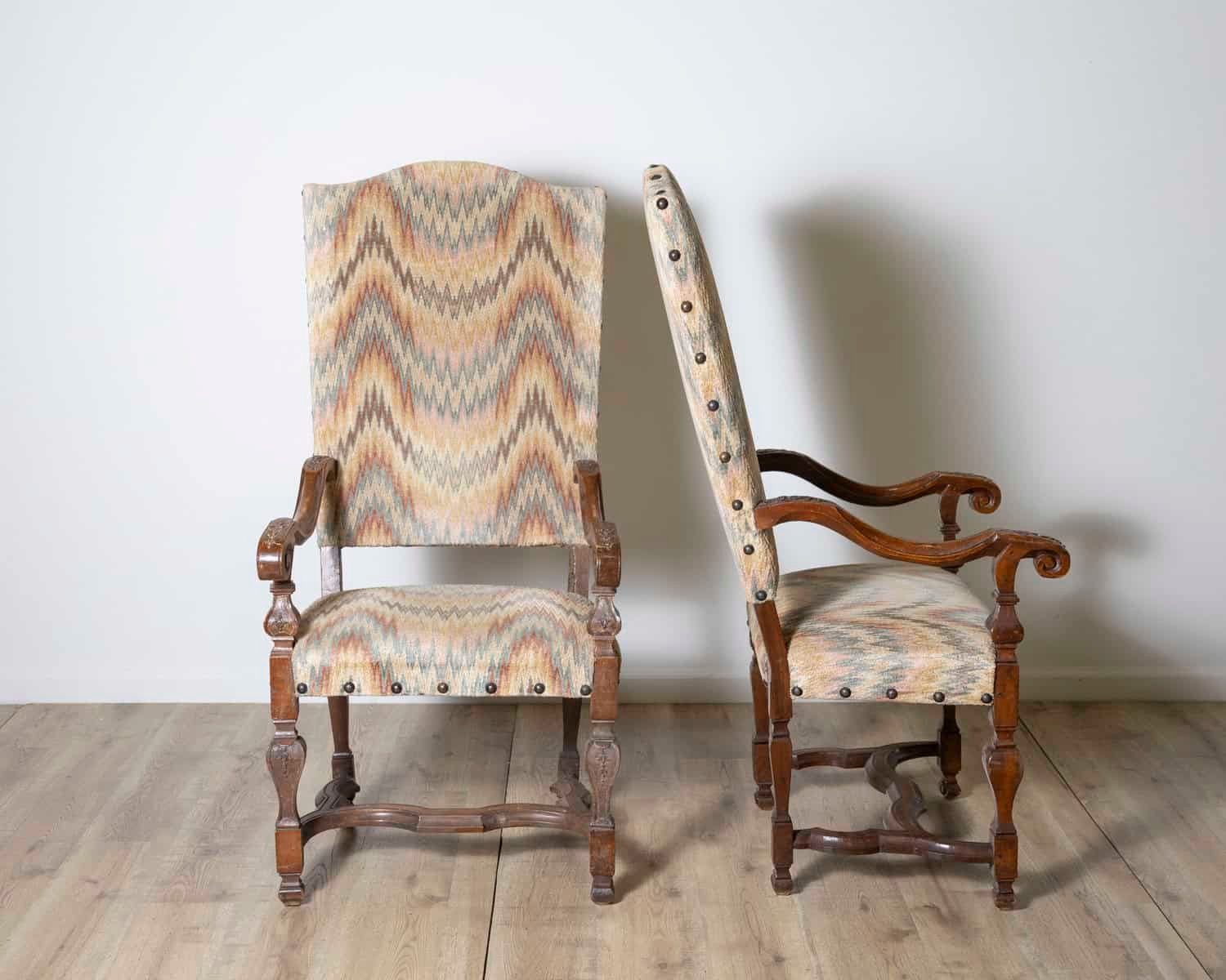 Pair of 18th Century Italian Walnut Arm Chairs - JAA