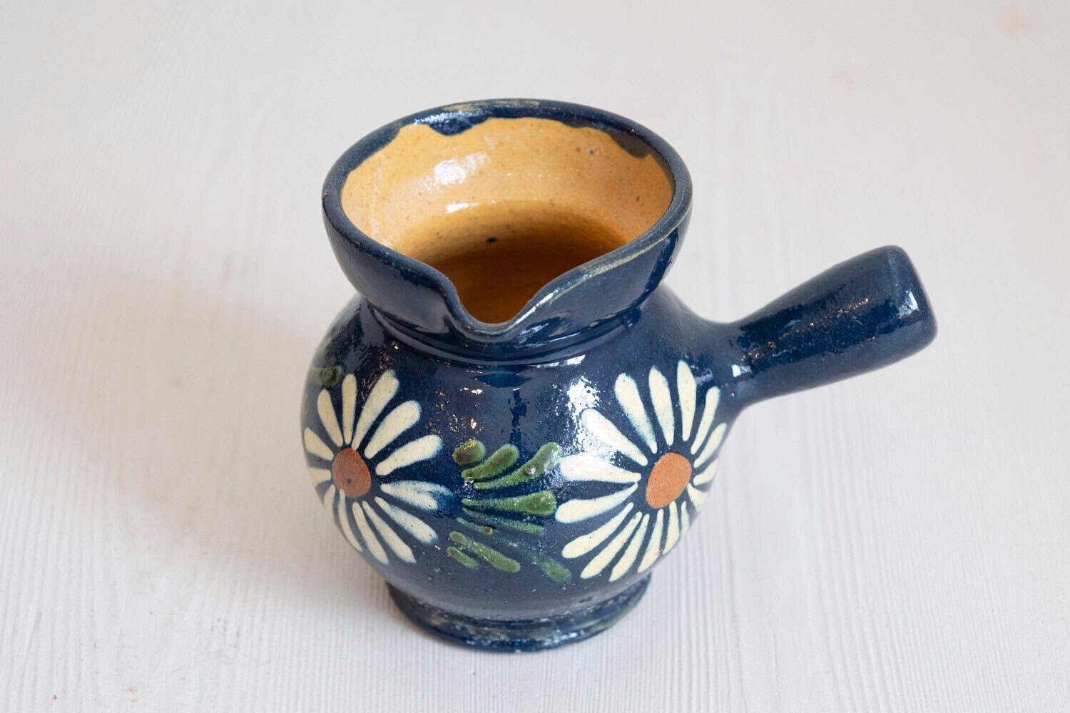 19th Century French Pottery Set with Blue Glaze & White Flowers - JAA