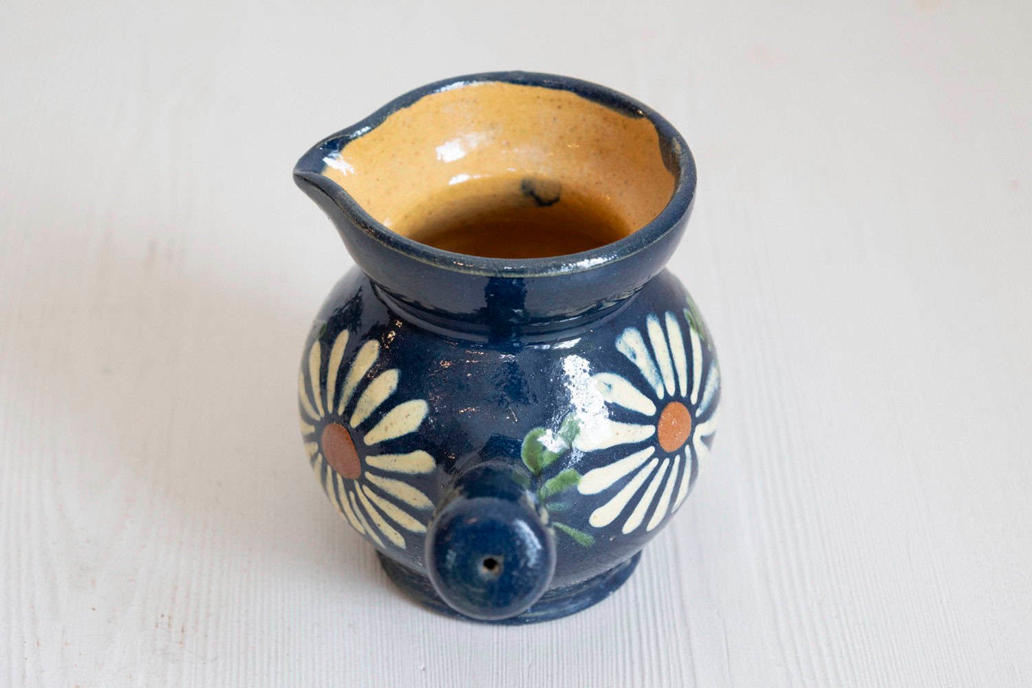 19th Century French Pottery Set with Blue Glaze & White Flowers - JAA