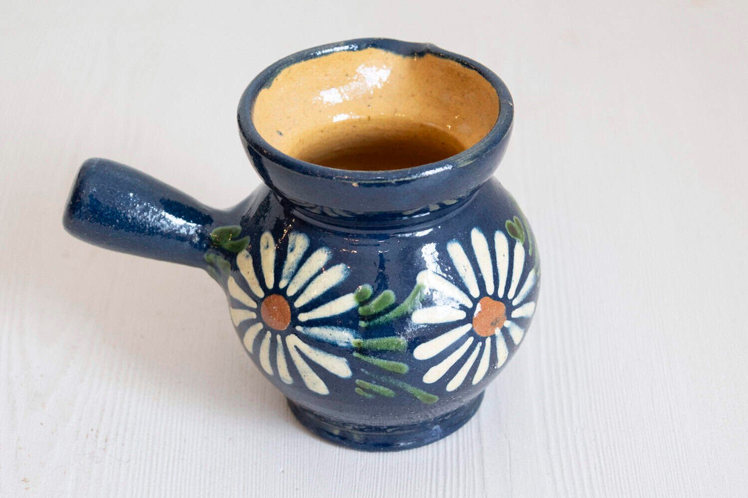 19th Century French Pottery Set with Blue Glaze & White Flowers - JAA