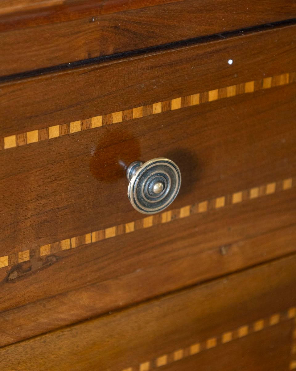 Antique Directoire Bedside Nightstand Table In Walnut And Marquetry - Italy 19th - JAA