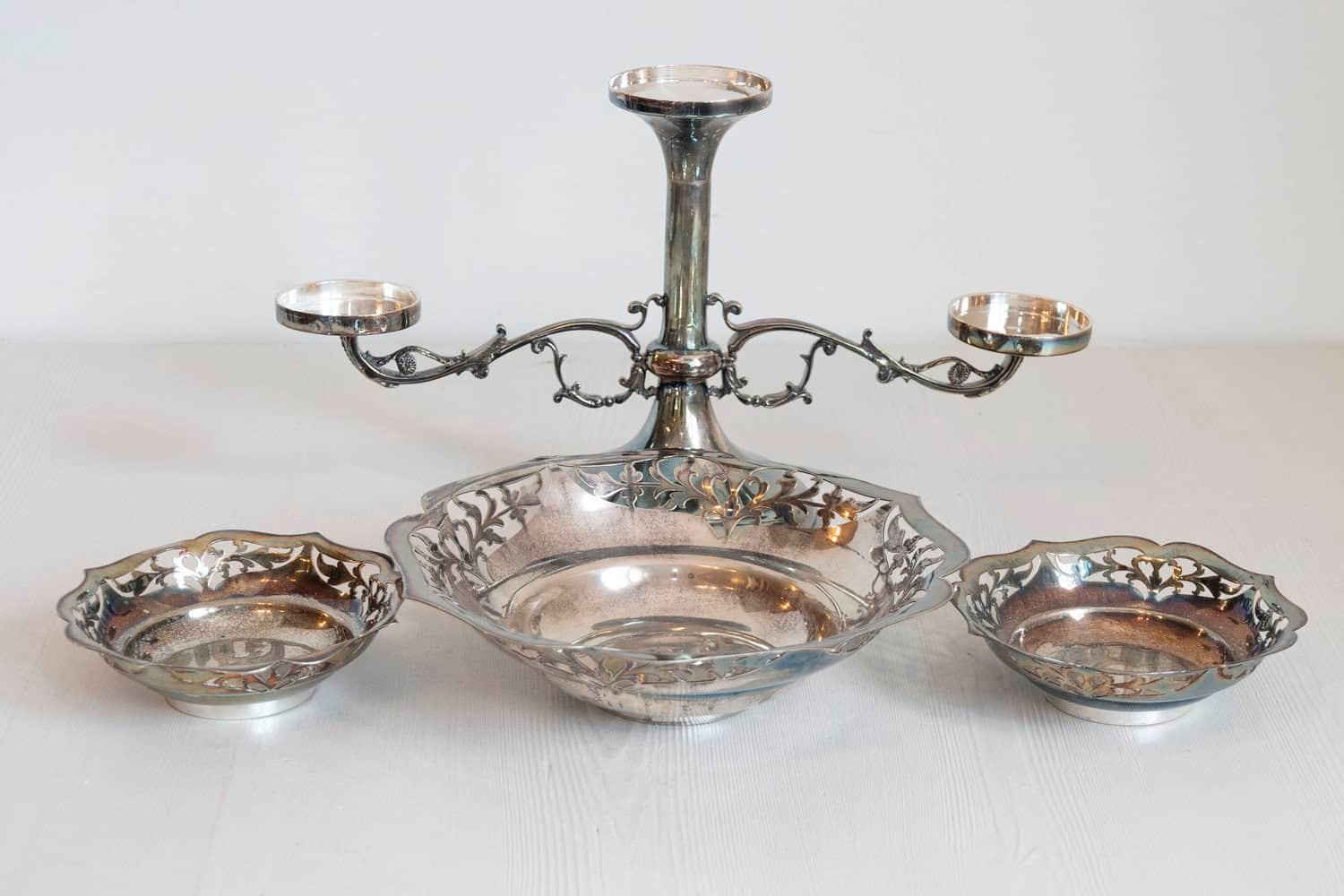 French 19th Century Silver Epergne with Pierced Foliage and Scrolling Motifs - JAA