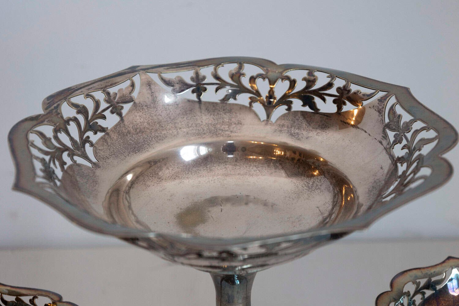 French 19th Century Silver Epergne with Pierced Foliage and Scrolling Motifs - JAA