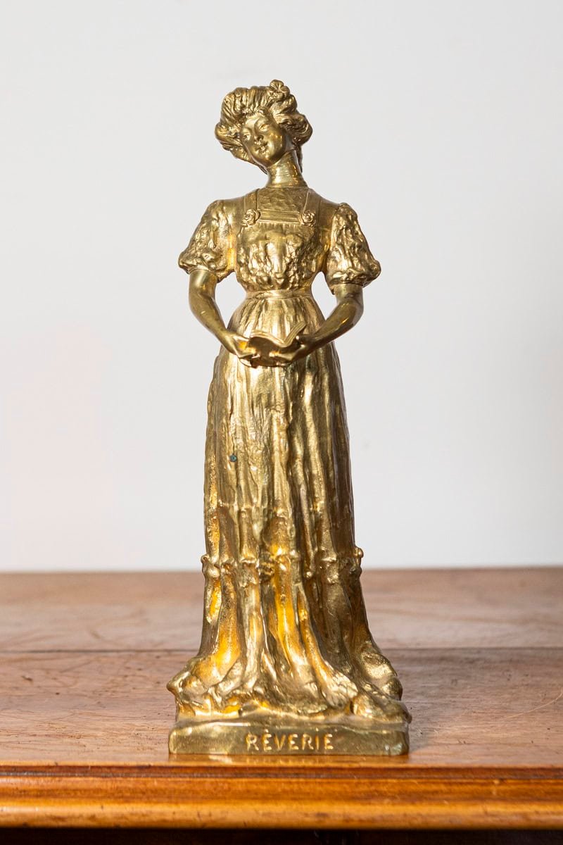 French Early 20th Century Gilded Metal Statue — 