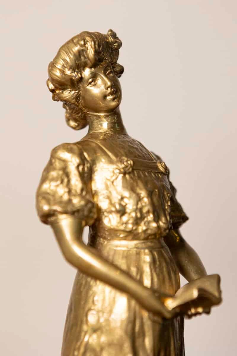 French Early 20th Century Gilded Metal Statue — 