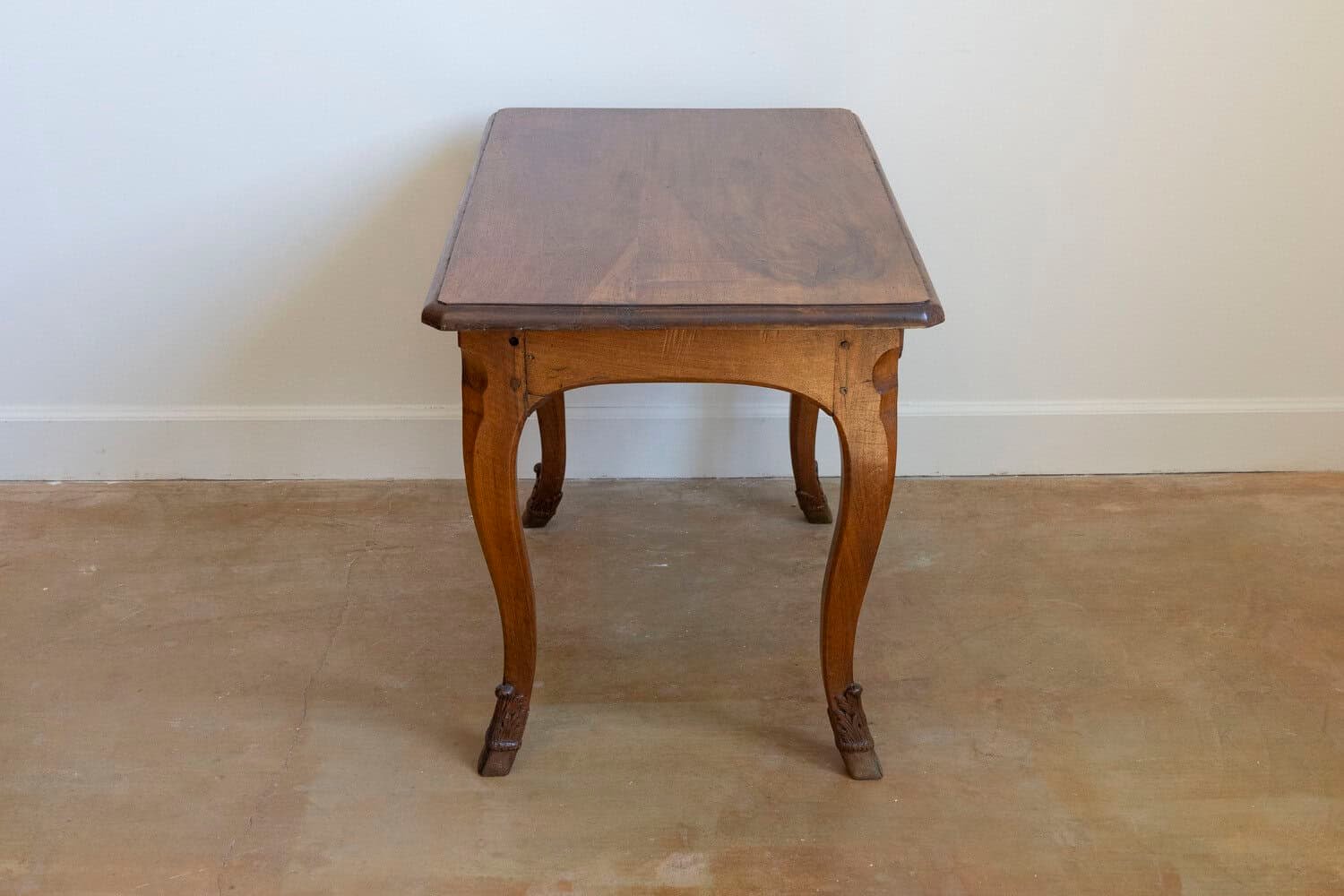 French 1860s Louis XV Style Walnut Side Table with Hoofed Feet and Single Drawer - JAA