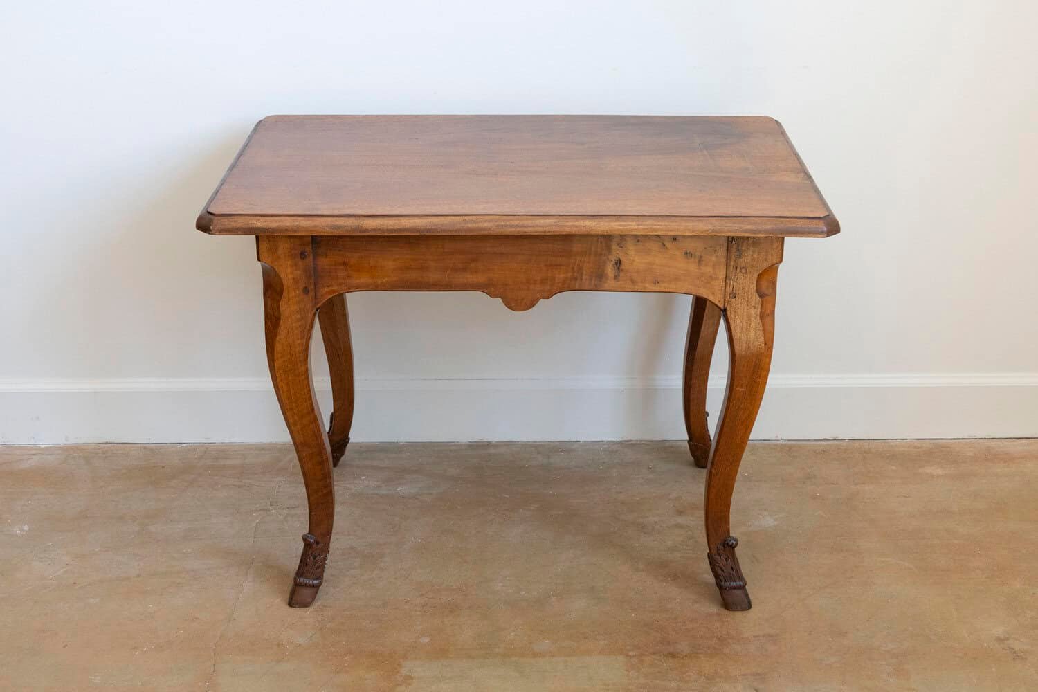 French 1860s Louis XV Style Walnut Side Table with Hoofed Feet and Single Drawer - JAA