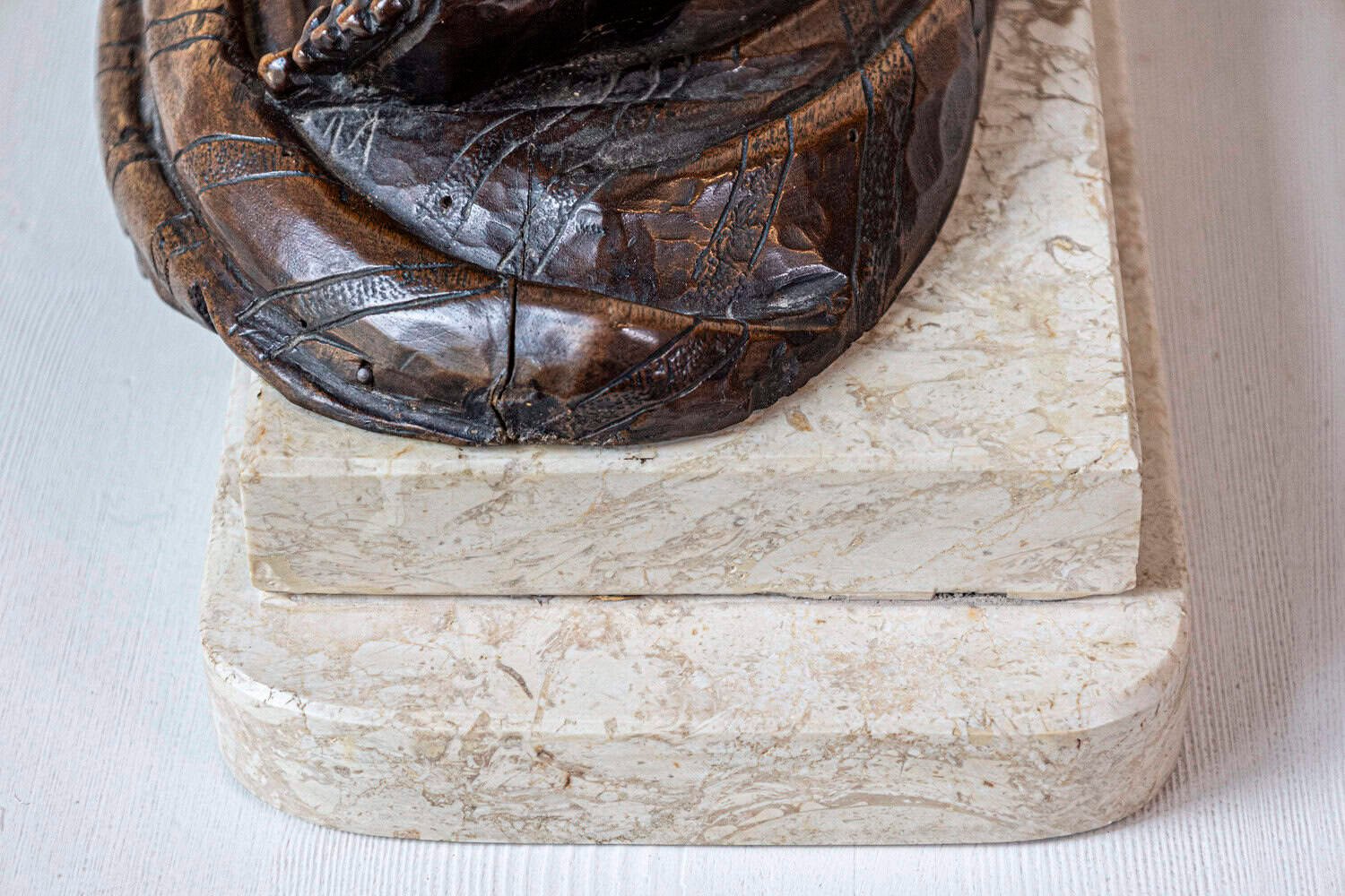 French 1880s Carved Walnut Putto Feeding a Swan Sculpted Group on Marble Base - JAA