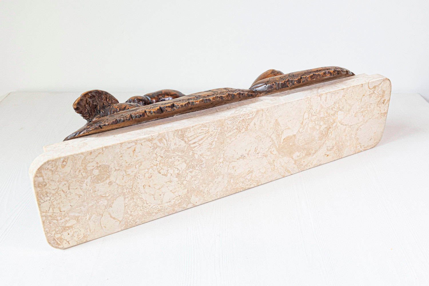 French 1880s Carved Walnut Putto Feeding a Swan Sculpted Group on Marble Base - JAA