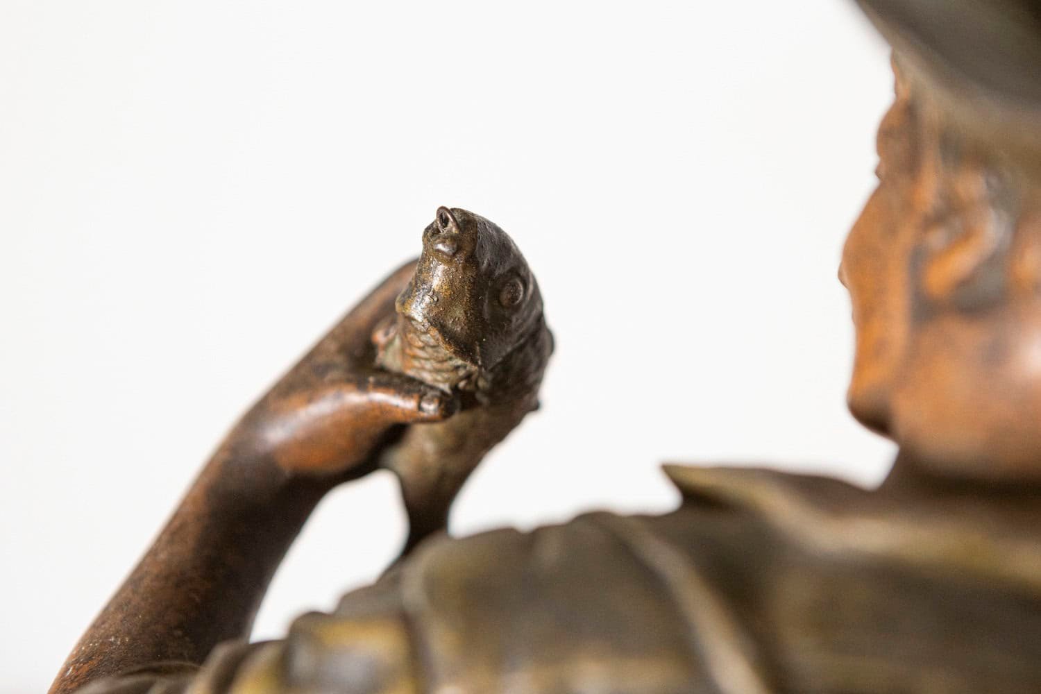 French 19th Century Patinated Bronze Sculpture of a Young Peasant Boy with Hat and Satchel - JAA