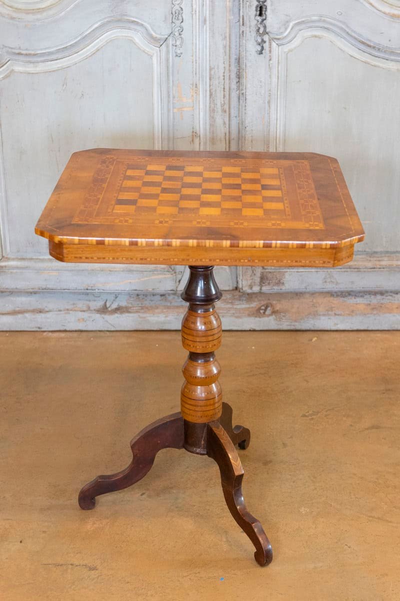 Italian 19th Century Walnut, Mahogany and Ash Game Side Table with Marquetry Top - JAA