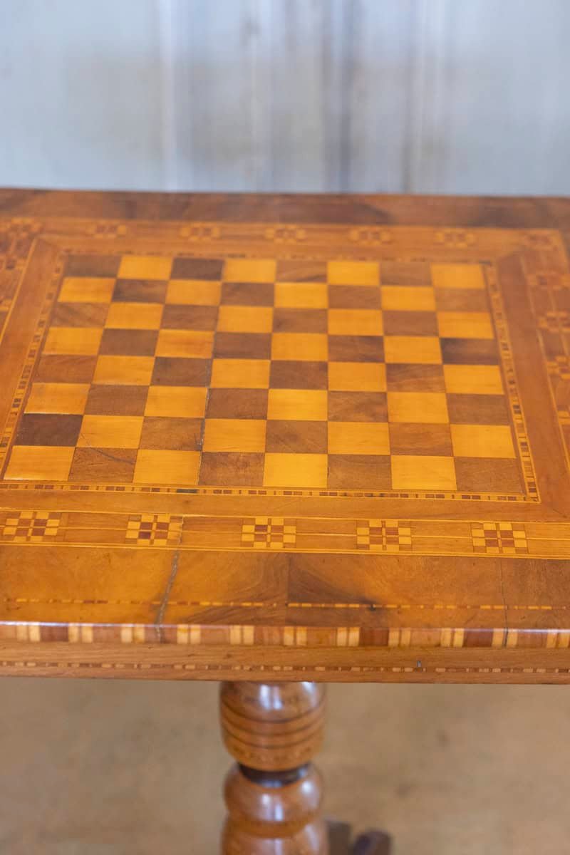 Italian 19th Century Walnut, Mahogany and Ash Game Side Table with Marquetry Top - JAA
