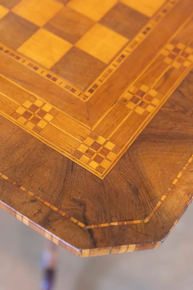 Italian 19th Century Walnut, Mahogany and Ash Game Side Table with Marquetry Top - JAA