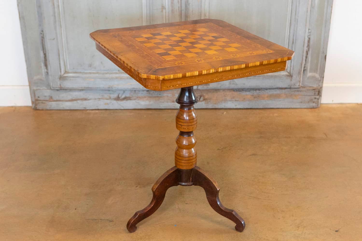 Italian 19th Century Walnut, Mahogany and Ash Game Side Table with Marquetry Top - JAA