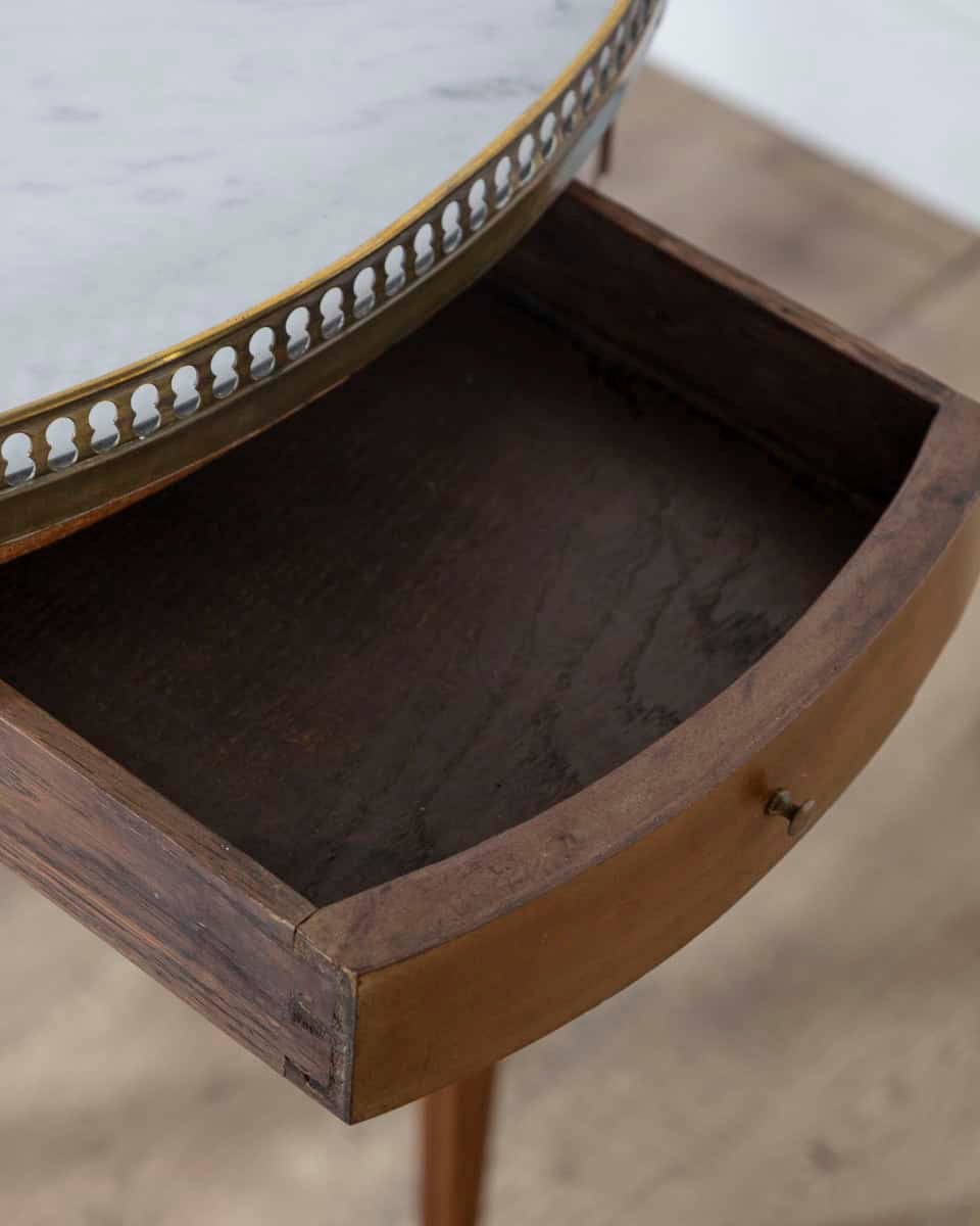 French Louis XVI-Style Mahogany Bouillotte Table with Carrara Marble Top, Late 19th Century - JAA