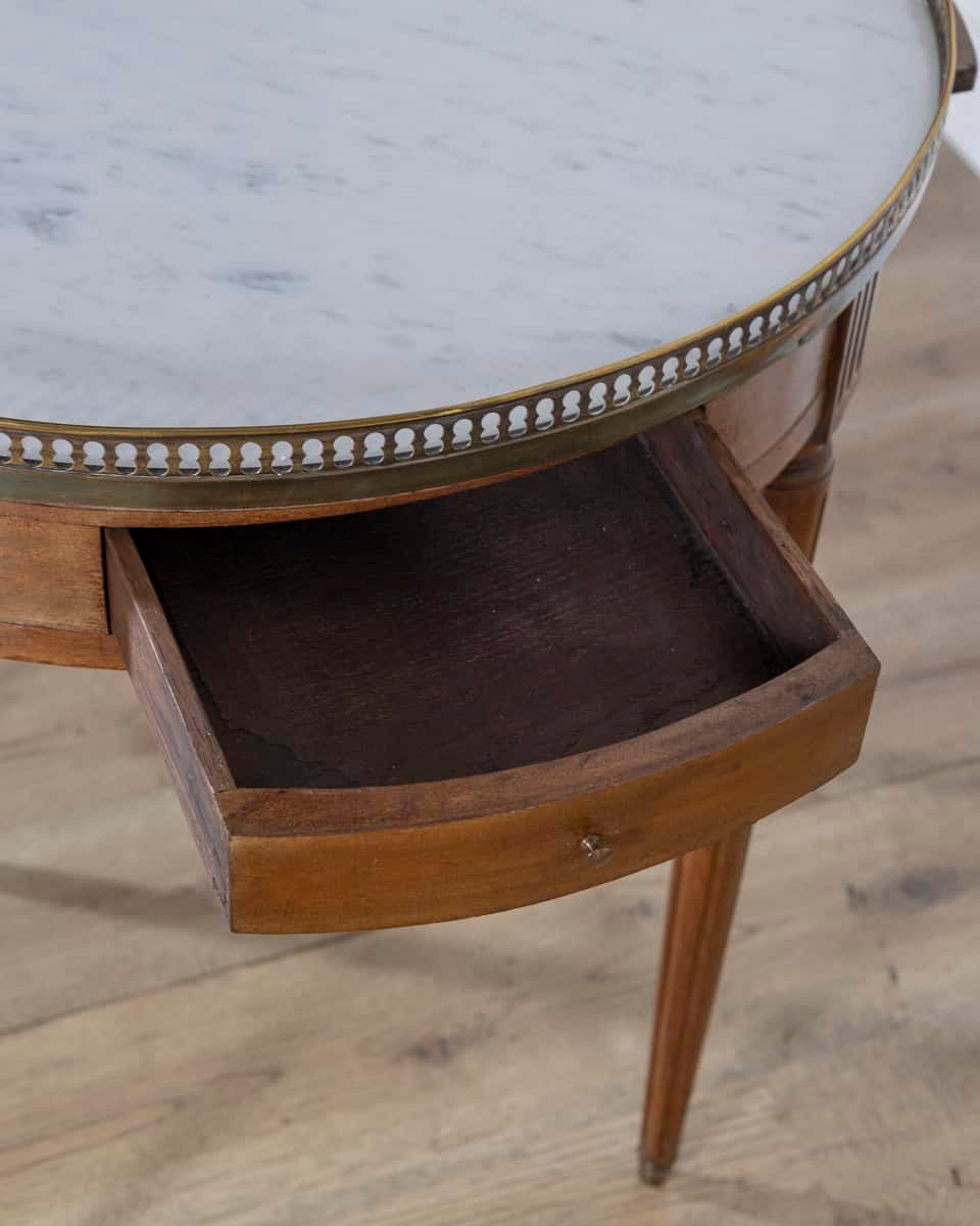 French Louis XVI-Style Mahogany Bouillotte Table with Carrara Marble Top, Late 19th Century - JAA
