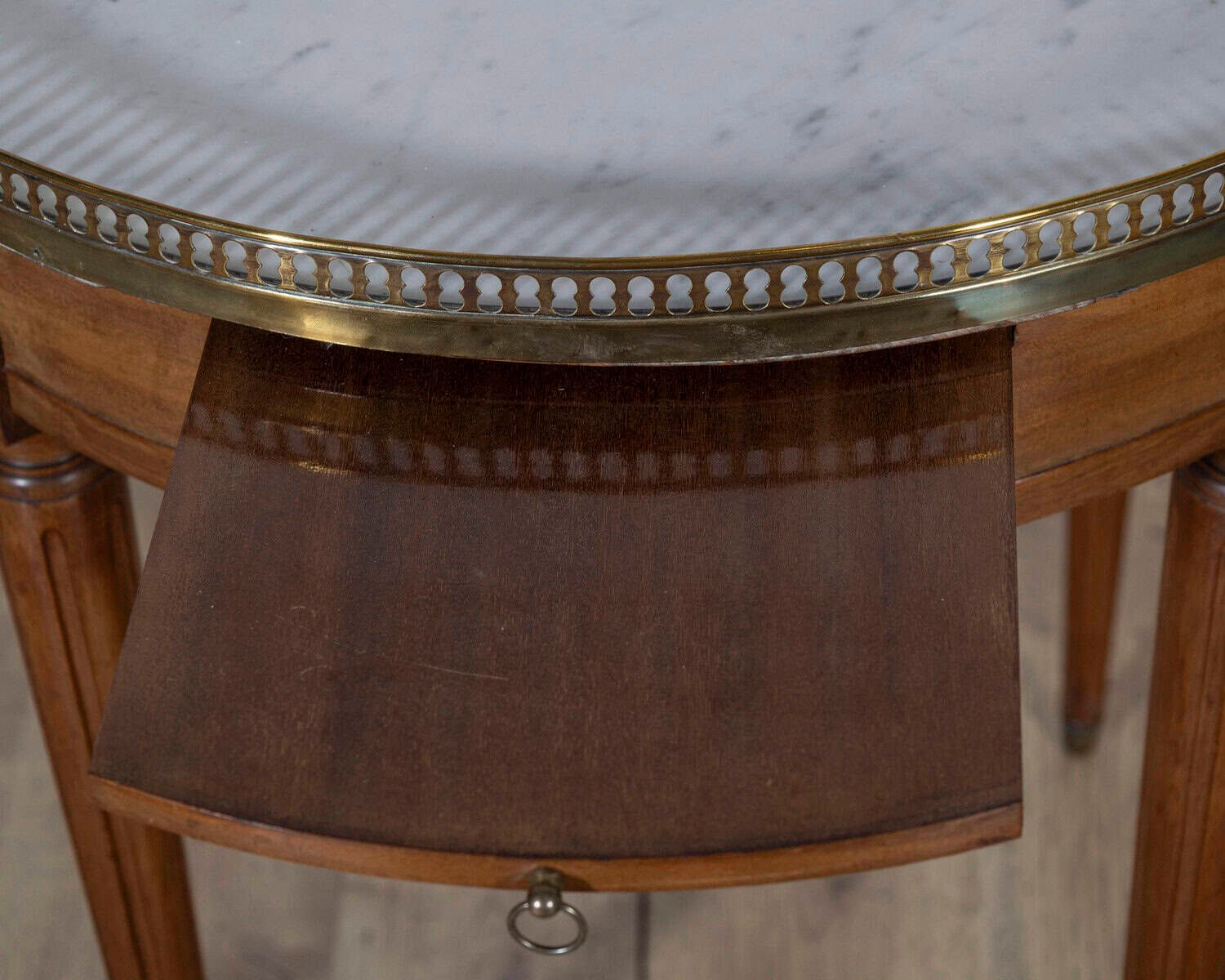 French Louis XVI-Style Mahogany Bouillotte Table with Carrara Marble Top, Late 19th Century - JAA