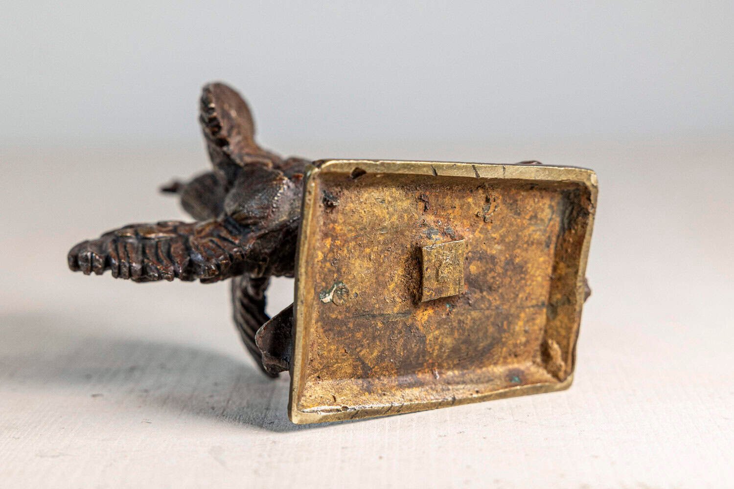 French 19th Century Cast Bronze Rooster Sculpture with Wings Extended on Rais-de-Cœur Base - JAA