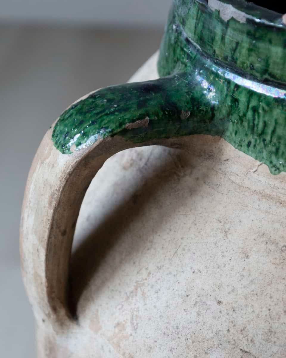 Mediterranean 19th Century Terracotta Jar with Green Glazed Rim and Handles - JAA