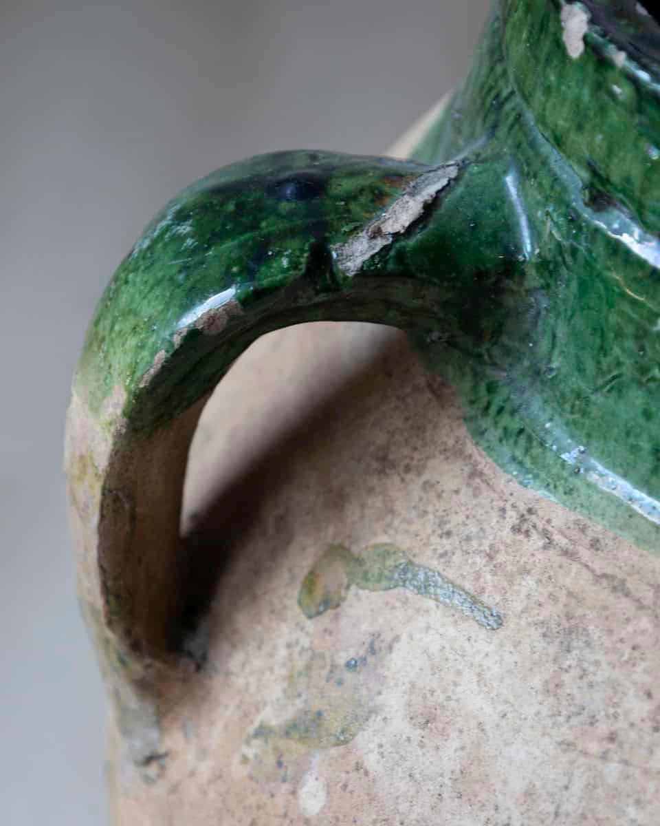 Mediterranean 19th Century Terracotta Jar with Green Glazed Rim and Handles - JAA