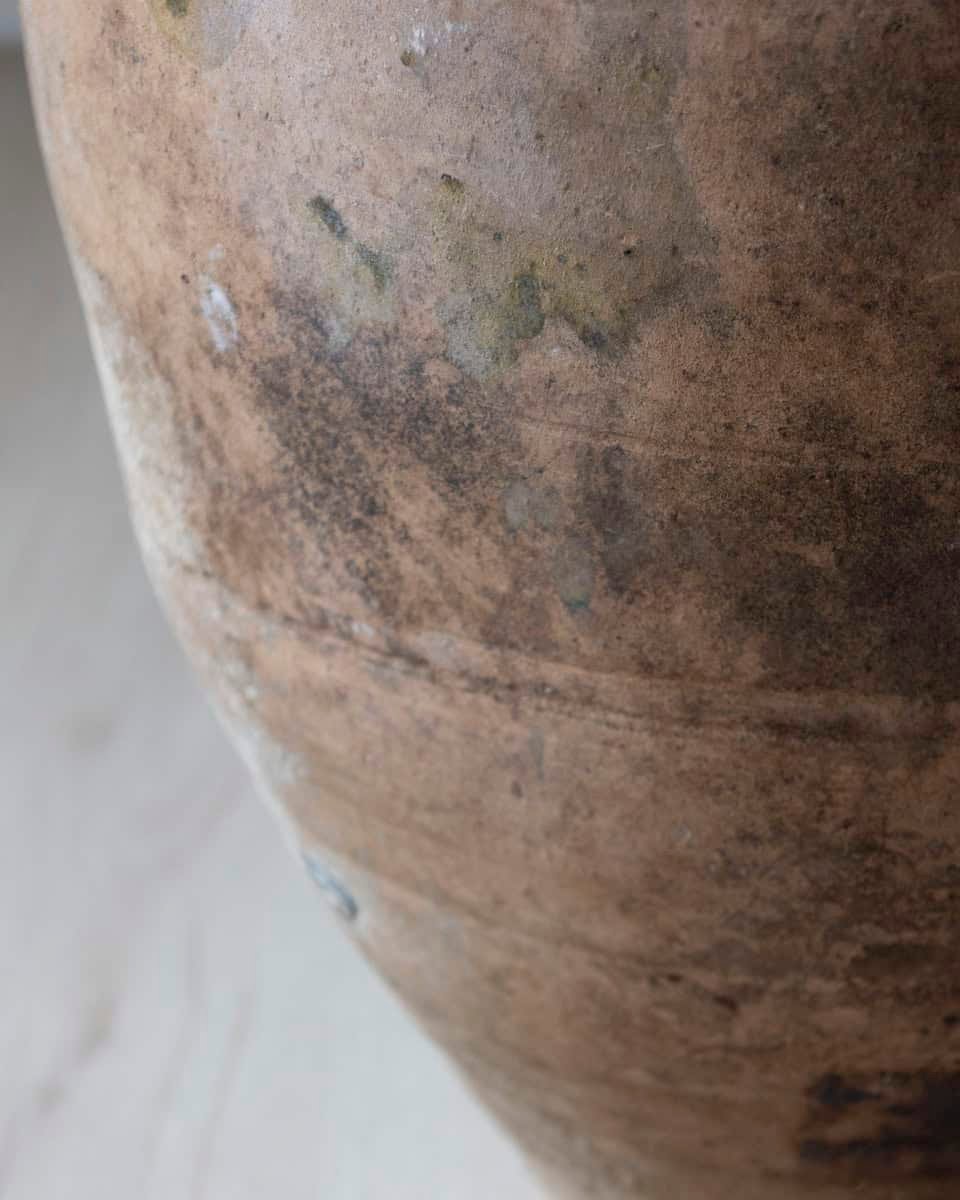 Mediterranean 19th Century Terracotta Jar with Green Glazed Rim and Handles - JAA
