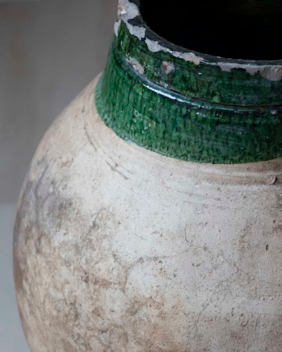 Mediterranean 19th Century Terracotta Jar with Green Glazed Rim and Handles - JAA
