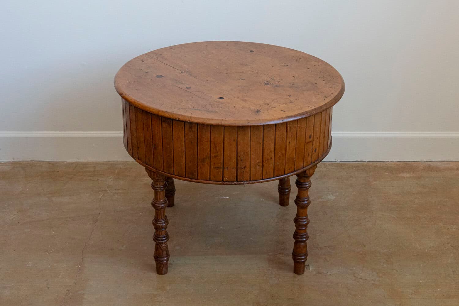 19th Century English Pine and Faux Bamboo Drum Table with Inner Metal Basin - JAA