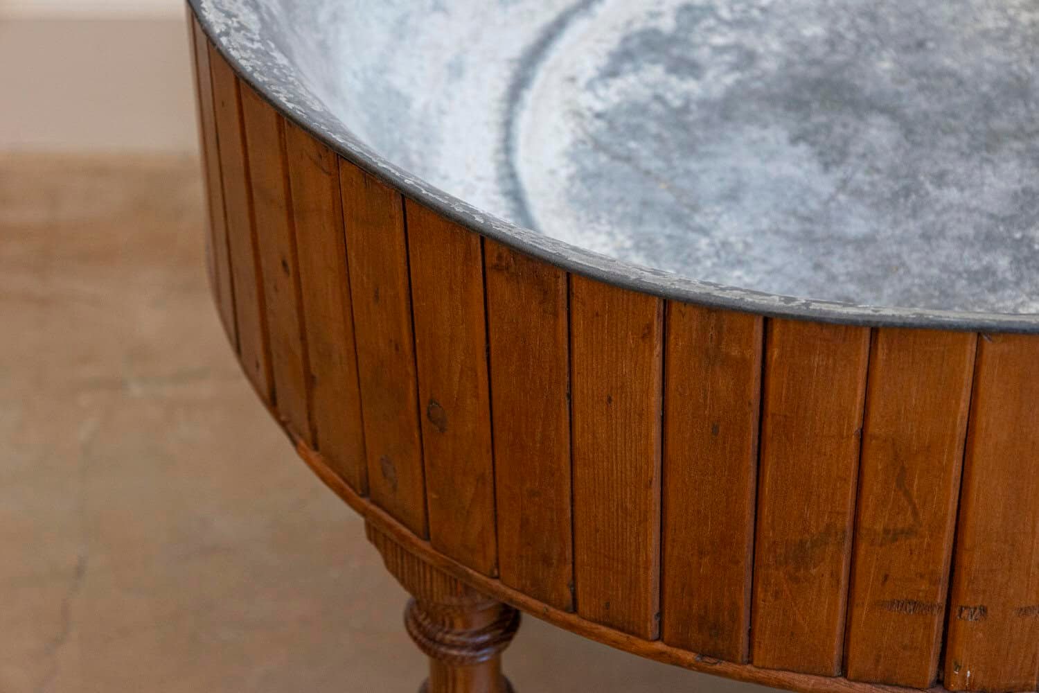 19th Century English Pine and Faux Bamboo Drum Table with Inner Metal Basin - JAA