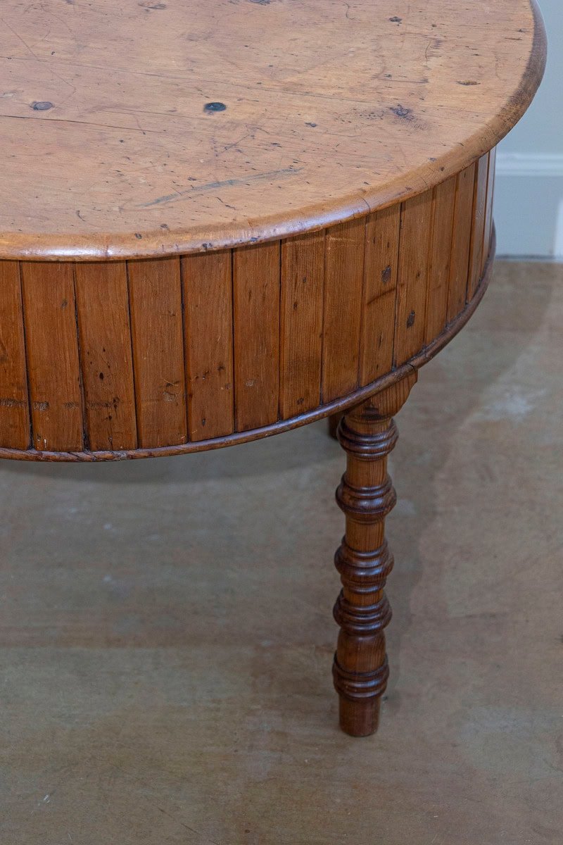 19th Century English Pine and Faux Bamboo Drum Table with Inner Metal Basin - JAA