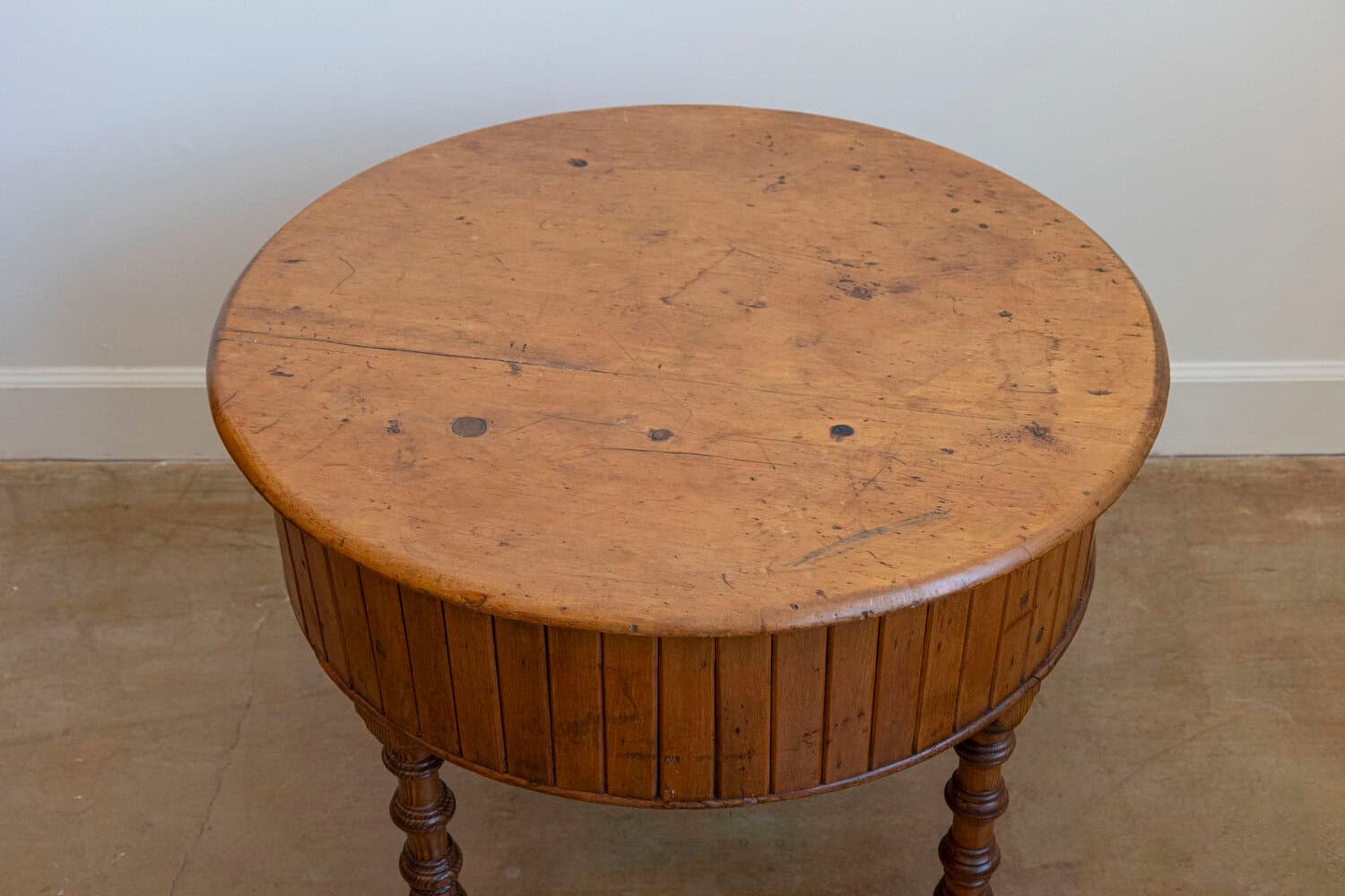 19th Century English Pine and Faux Bamboo Drum Table with Inner Metal Basin - JAA