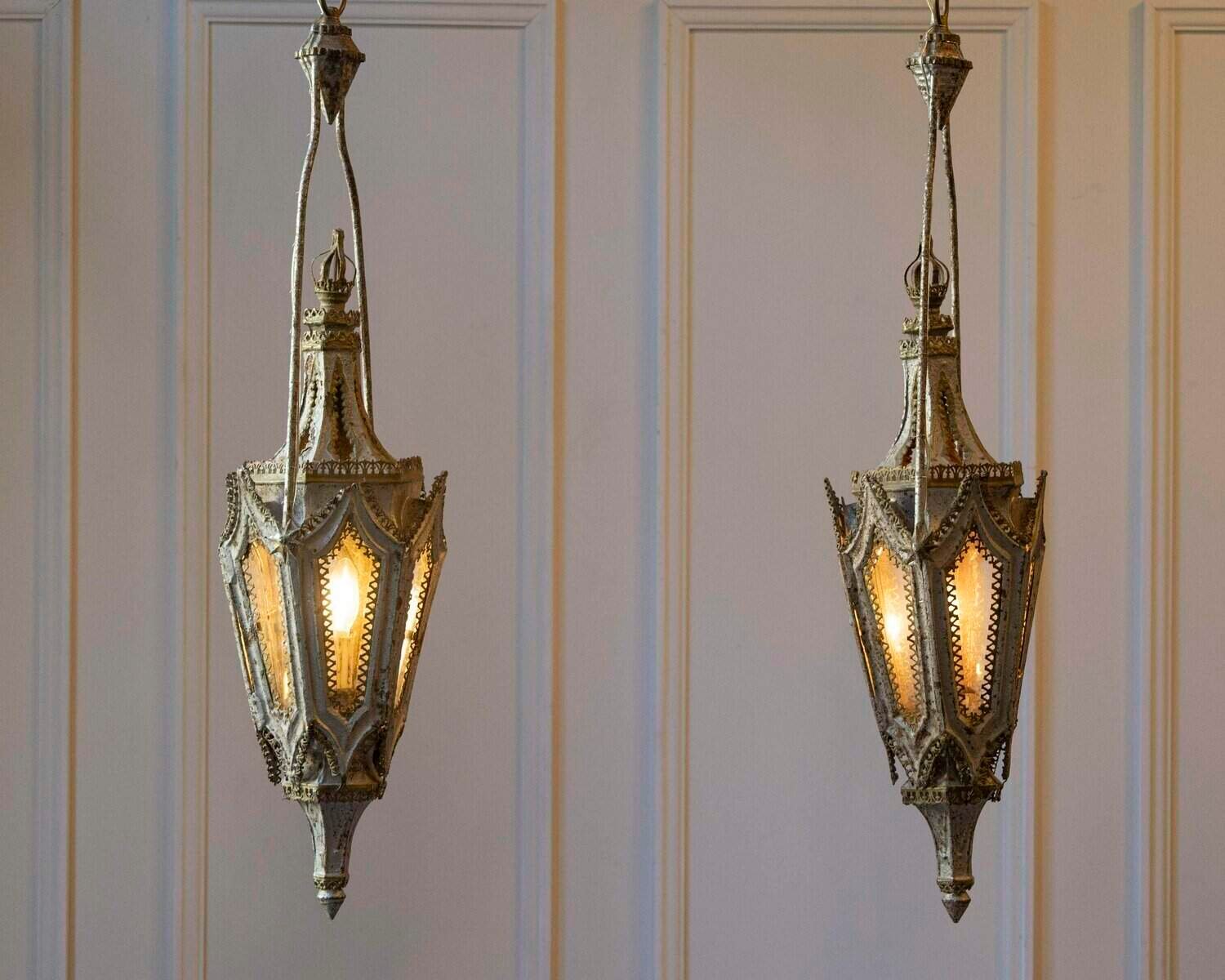 English 19th Century Painted Iron Gothic Revival Period Lanterns - JAA
