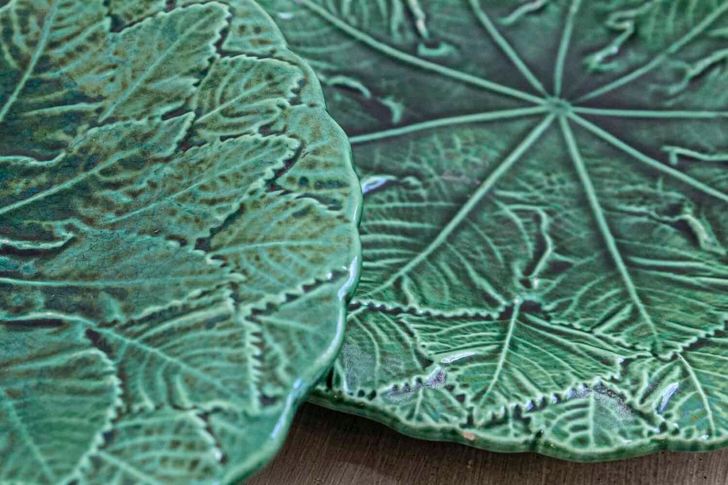 French 20th Century Green Glazed Porcelain Set of Nine with Eight Plates and Compote - JAA