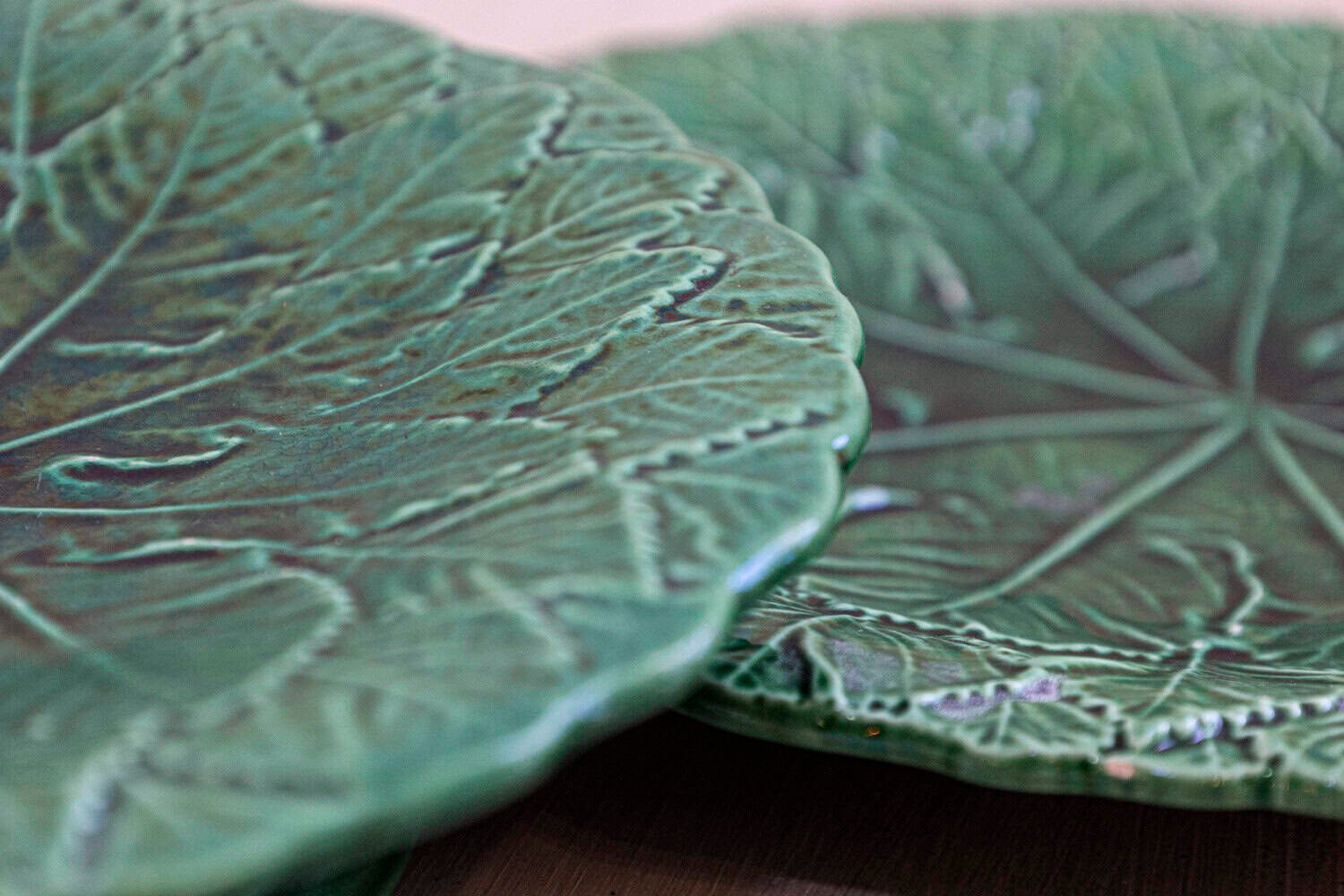 French 20th Century Green Glazed Porcelain Set of Nine with Eight Plates and Compote - JAA