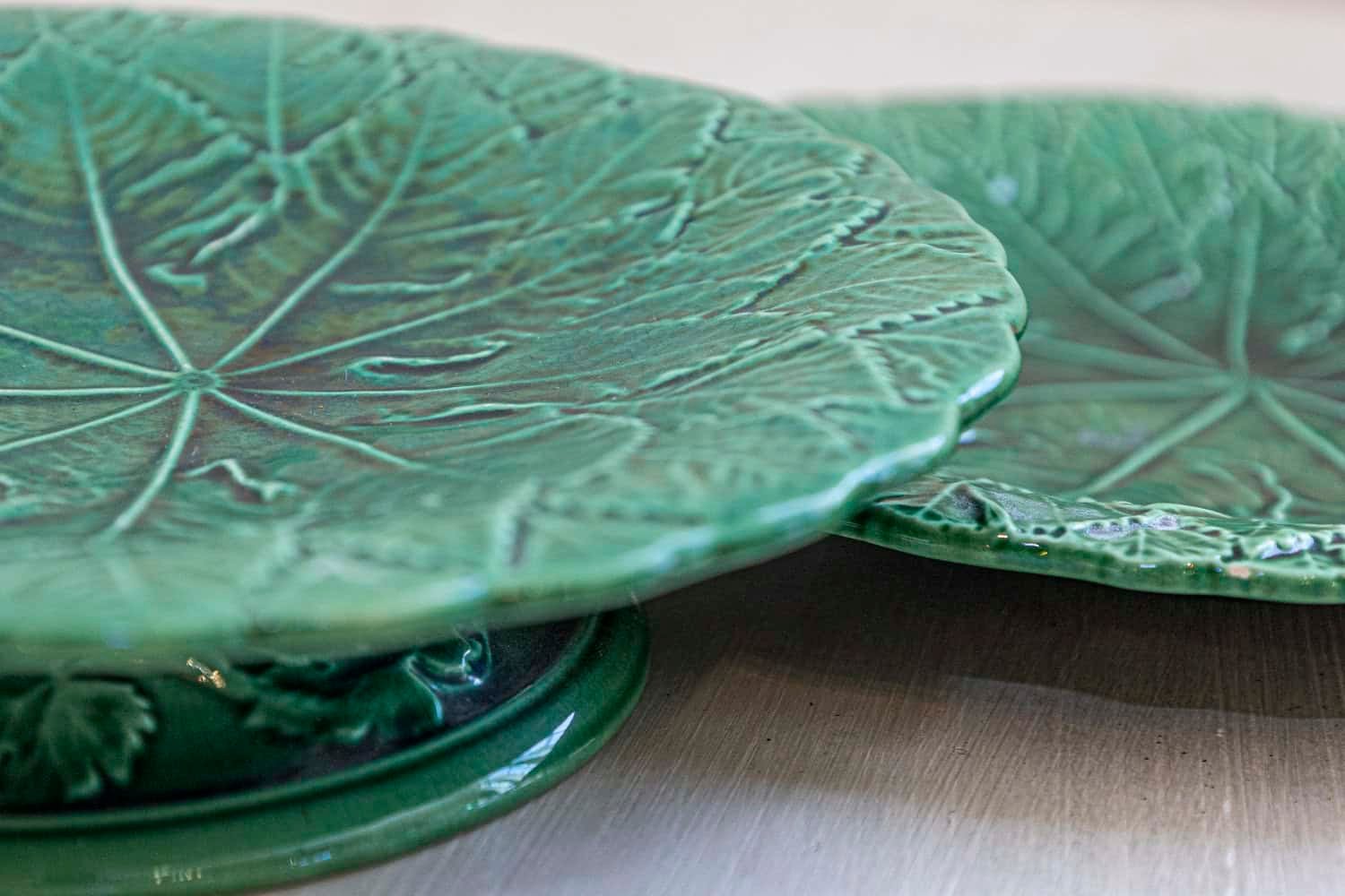 French 20th Century Green Glazed Porcelain Set of Nine with Eight Plates and Compote - JAA