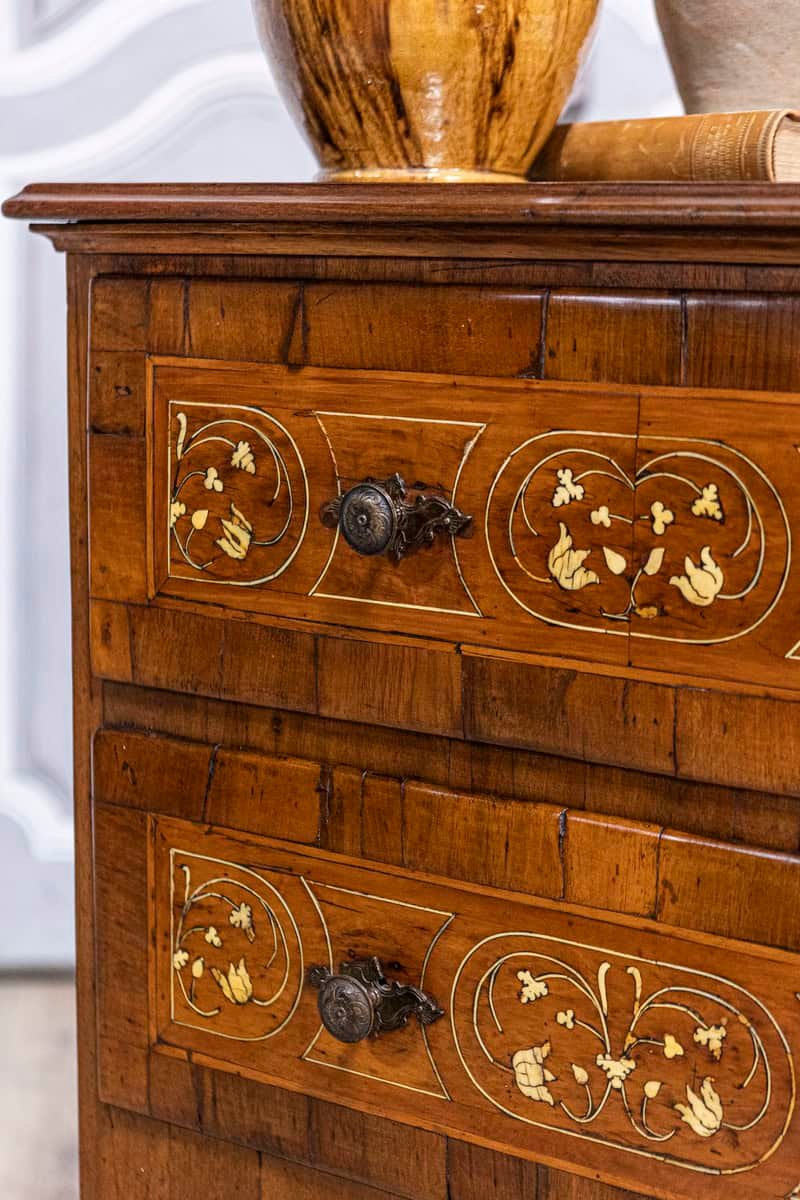Italian 18th Century Walnut, Mahogany and Ash Two-Drawer Commode with Marquetry - JAA