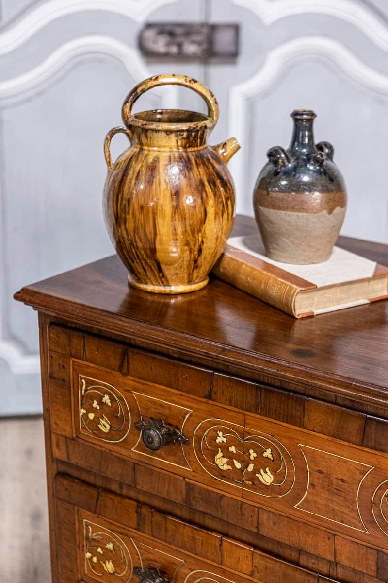 Italian 18th Century Walnut, Mahogany and Ash Two-Drawer Commode with Marquetry - JAA
