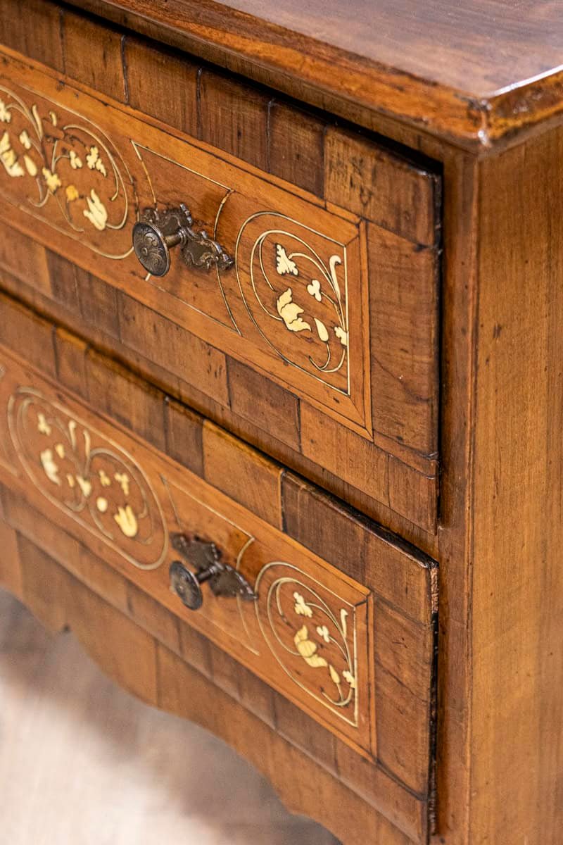 Italian 18th Century Walnut, Mahogany and Ash Two-Drawer Commode with Marquetry - JAA