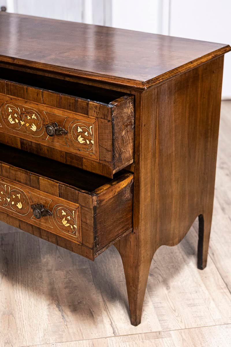 Italian 18th Century Walnut, Mahogany and Ash Two-Drawer Commode with Marquetry - JAA