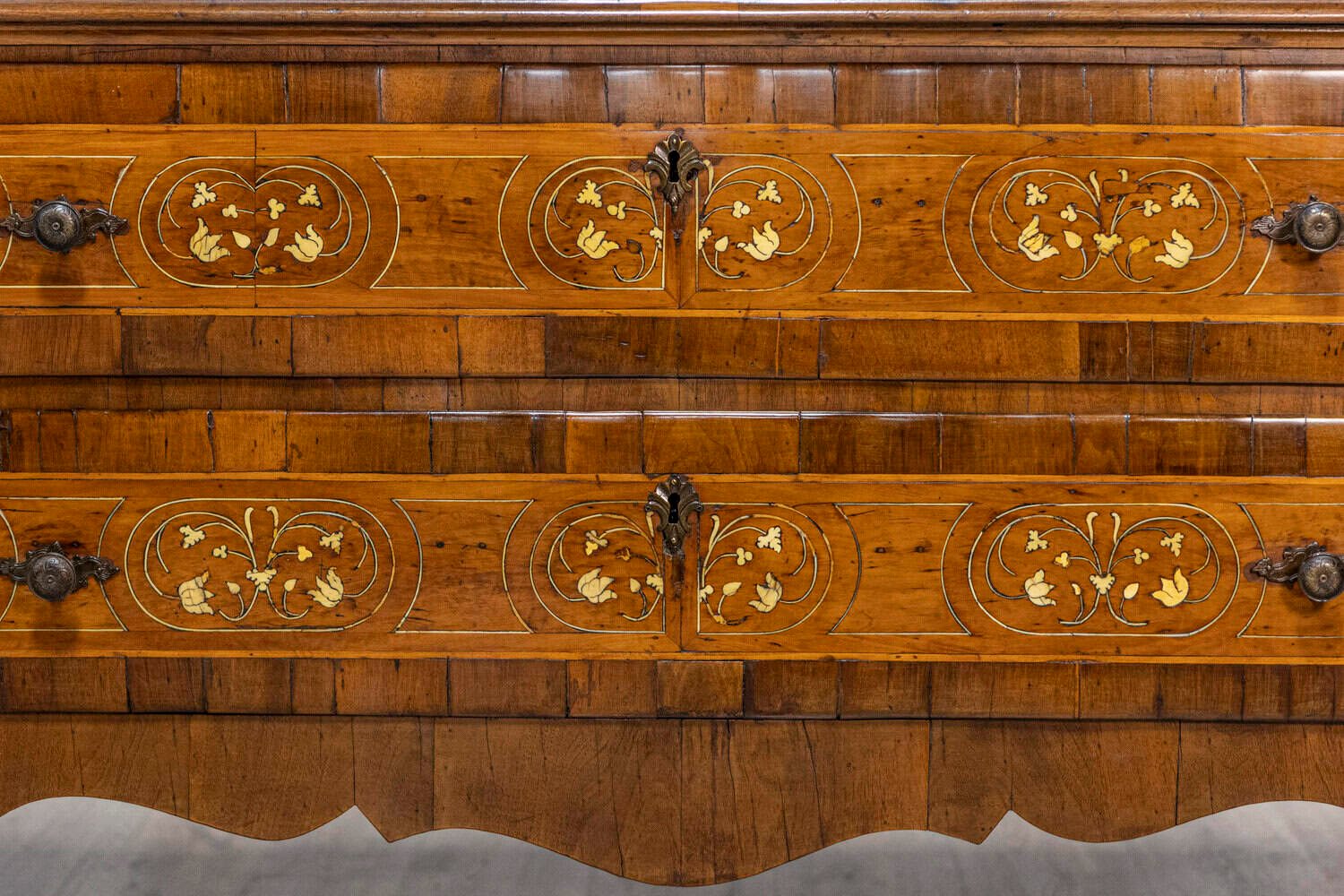 Italian 18th Century Walnut, Mahogany and Ash Two-Drawer Commode with Marquetry - JAA