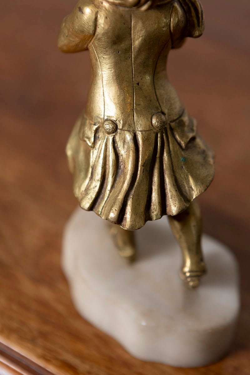 French Early 20th Century Gilt Bronze and Ivory Chryselephantine Sculpture of a Child on Marble Base - JAA