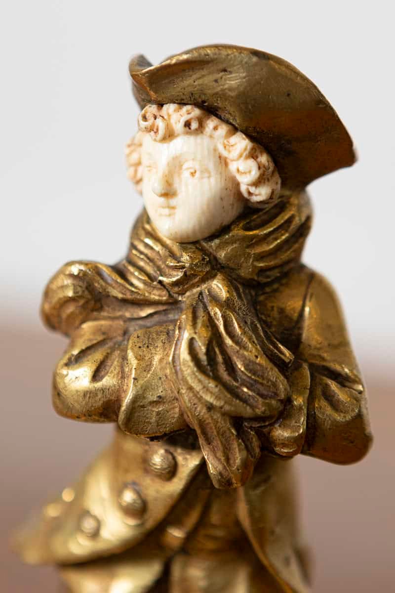 French Early 20th Century Gilt Bronze and Ivory Chryselephantine Sculpture of a Child on Marble Base - JAA