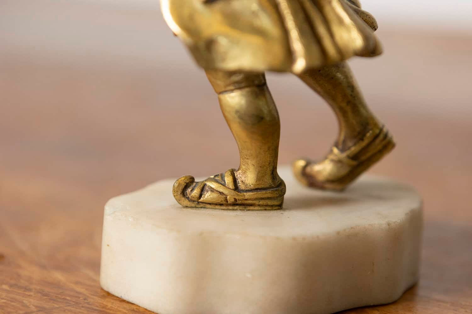 French Early 20th Century Gilt Bronze and Ivory Chryselephantine Sculpture of a Child on Marble Base - JAA