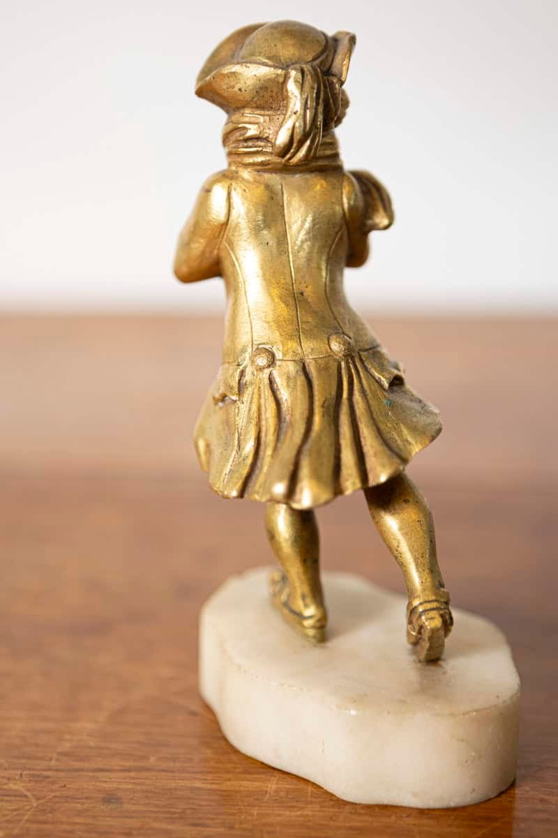French Early 20th Century Gilt Bronze and Ivory Chryselephantine Sculpture of a Child on Marble Base - JAA