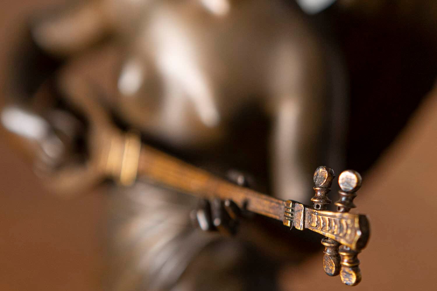 French 19th Century Bronze Statuette of a Winged Muse Playing a Lute on Marble Base - JAA